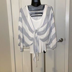 Blue and white striped blouse with long tie in front new white tank top included